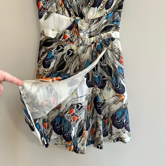 Anthropologie x Liefsdottir Floating Feathers Print Silk Dress, Blue/Cream, 0 - Picture 5 of 13